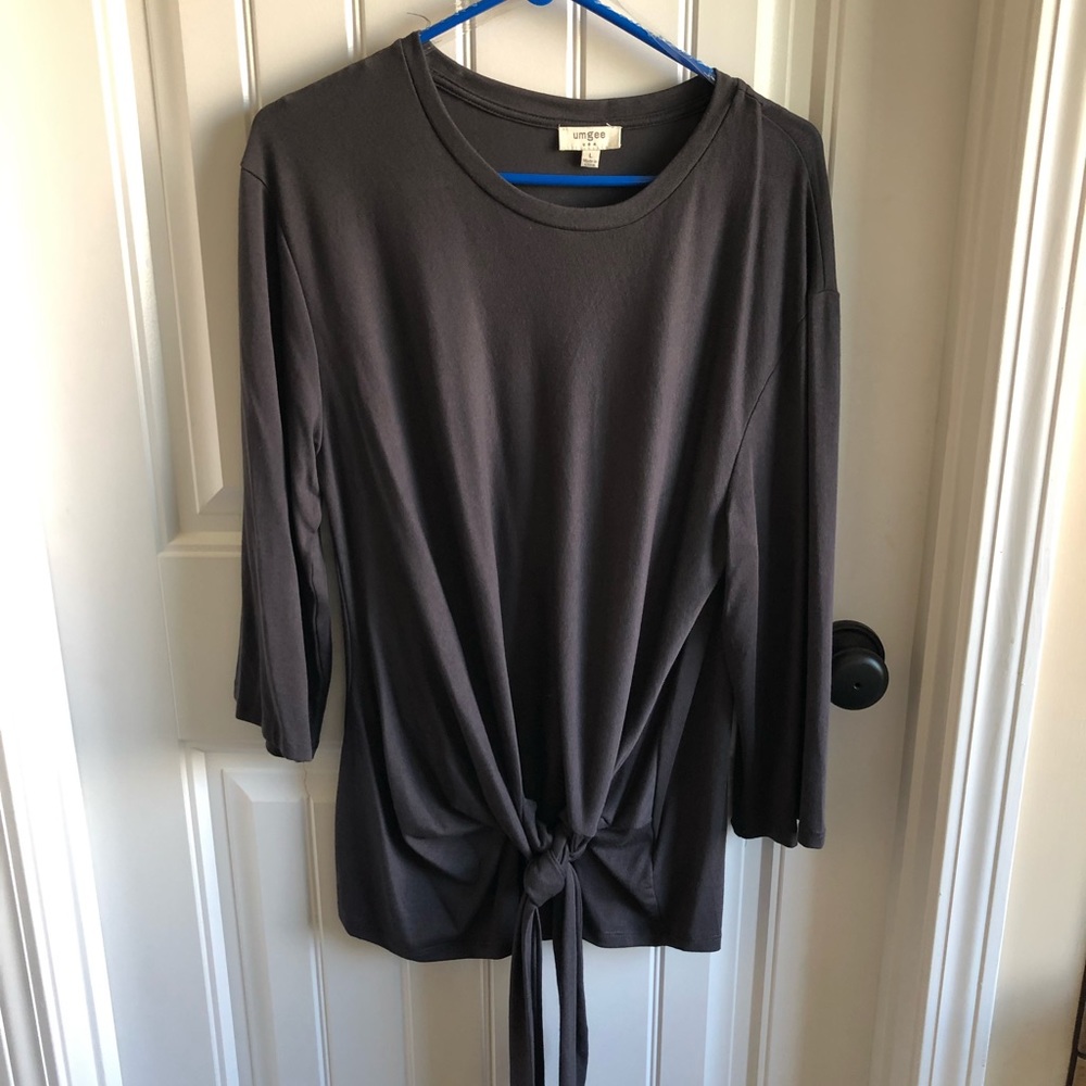 NWOT LG UMGEE USA SLATE BLUE/GRAY FRONT TIE TOP